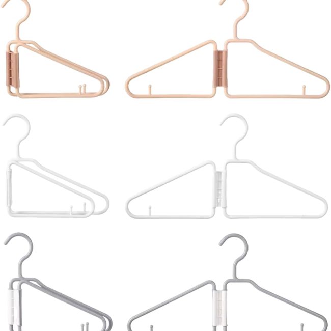 6 Pcs Portable Foldable Travel Hangers - Plastic Foldable Hangers with Lightweight, Durable Plastic for Coats, Clothes, Travel - 2 White, 2 Gray, 2 Apricot
